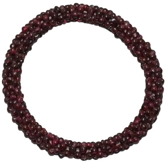 Genuine Garnet Beaded Bangle Bracelet